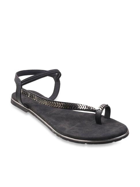 metro women's jet black ankle strap sandals