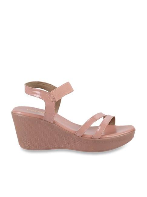 metro women's pink ankle strap wedges