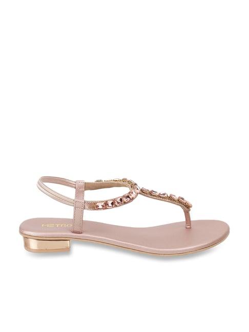 metro women's rose gold t-strap sandals