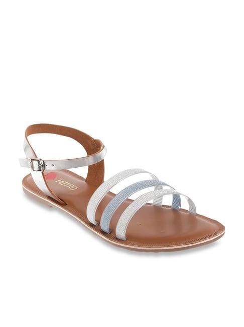 metro women's silver ankle strap sandals