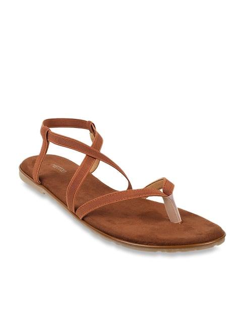 metro women's tan cross strap sandals