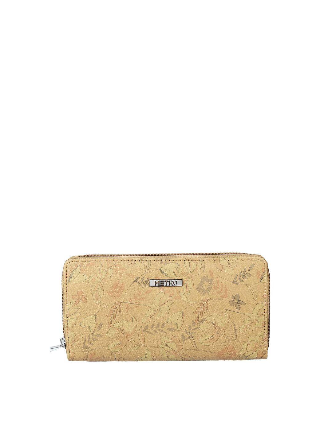 metro women beige floral printed zip around wallet