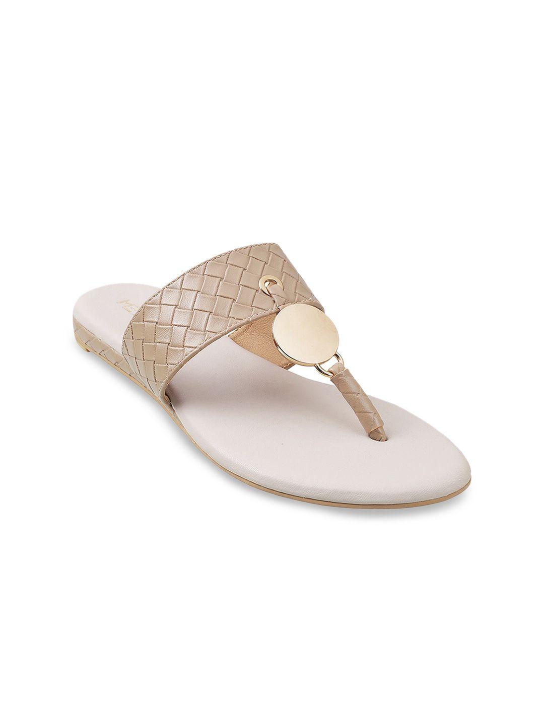 metro women beige printed t-strap flats