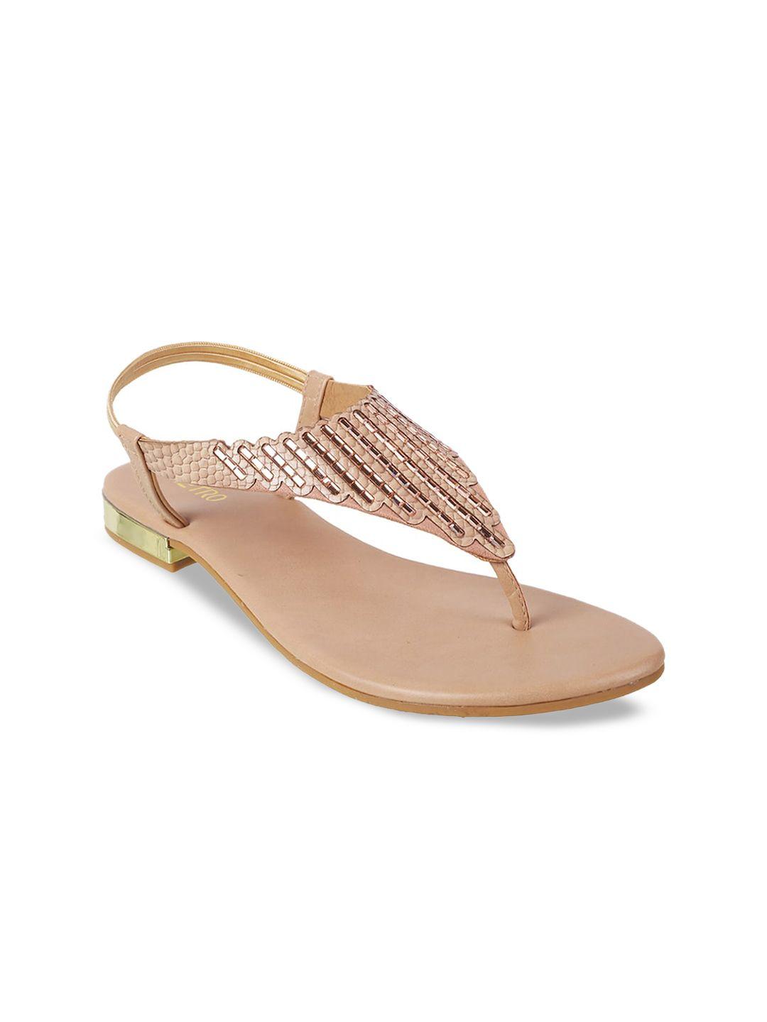 metro women beige woven design open toe flats