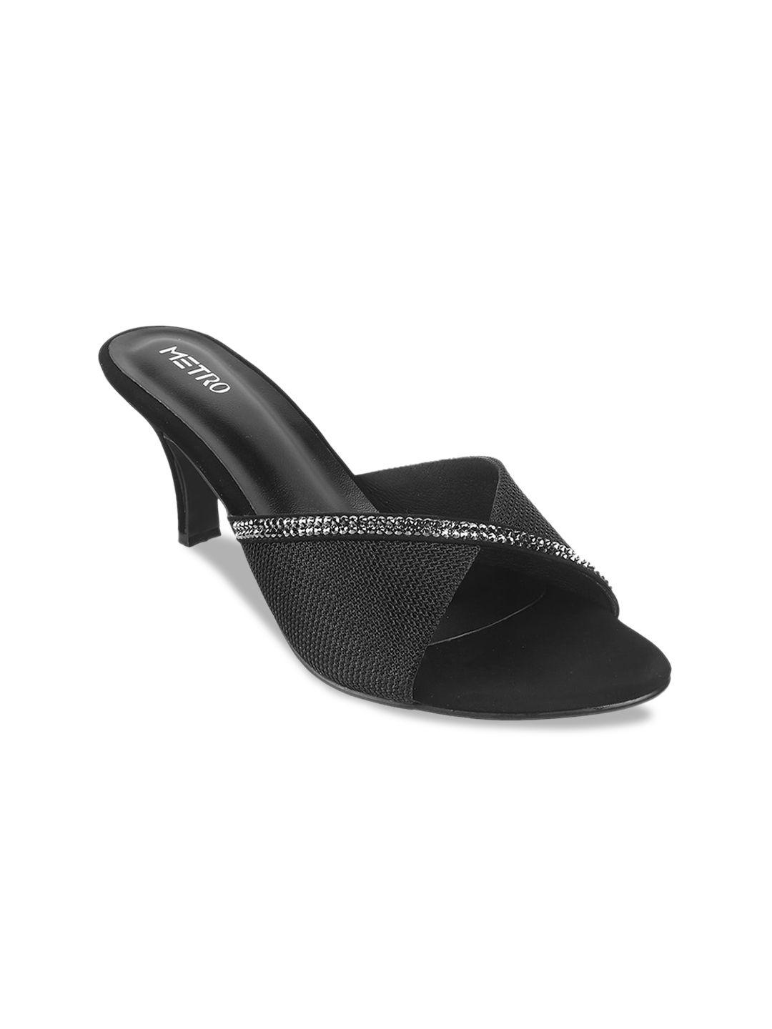 metro women black embellished kitten heels