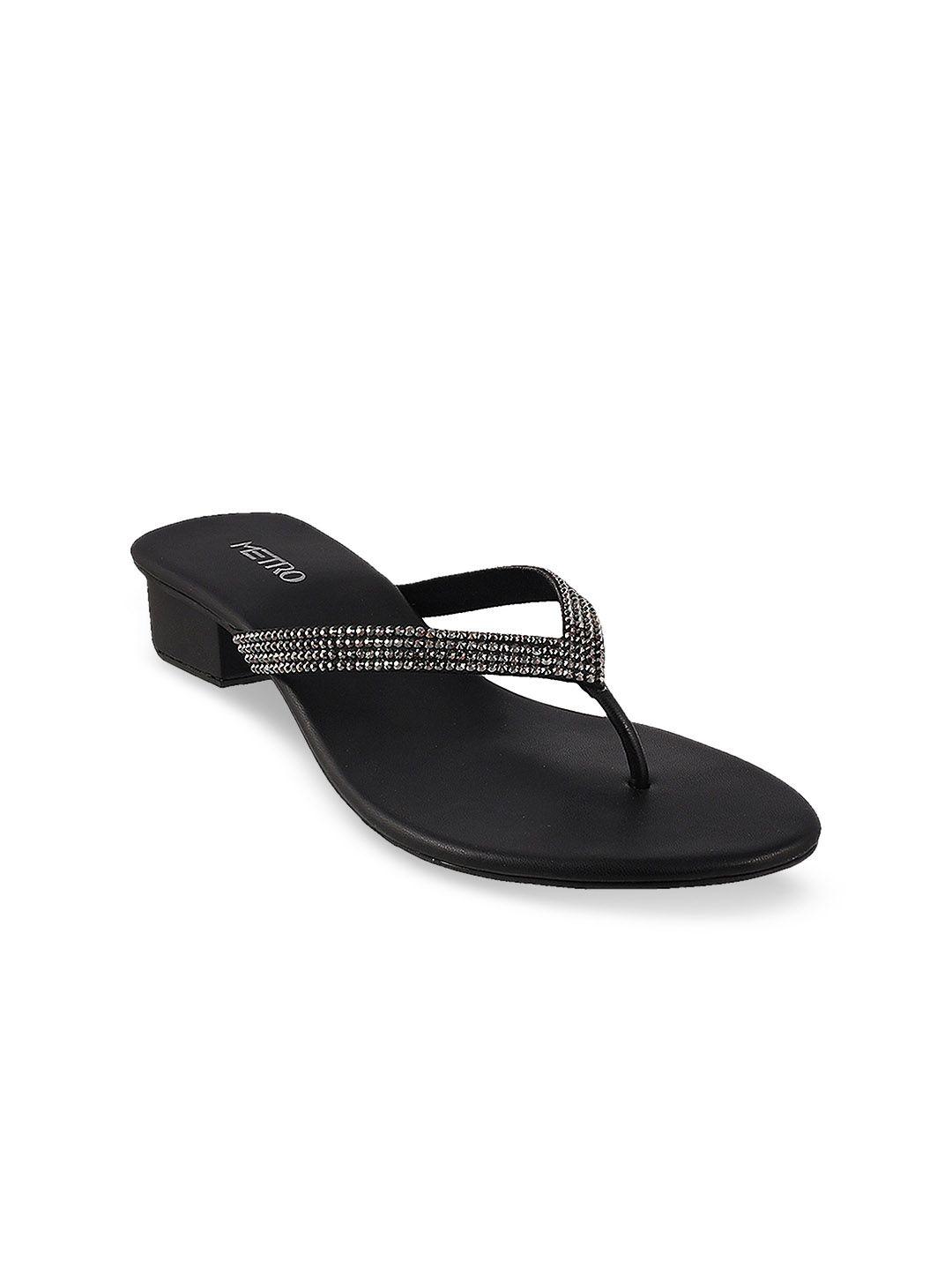 metro women black embellished sandals