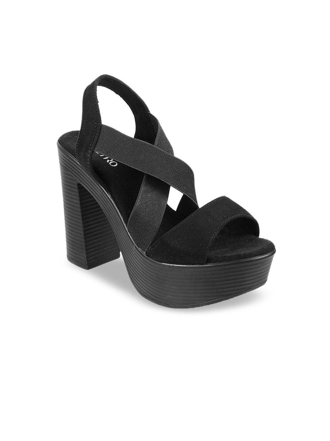 metro women black solid heels