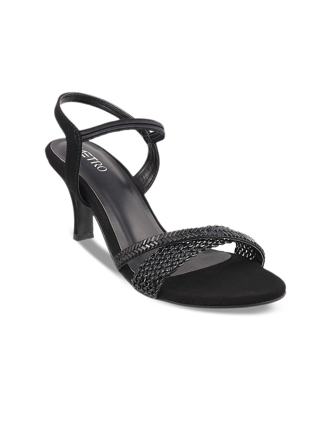 metro women black woven design sandals