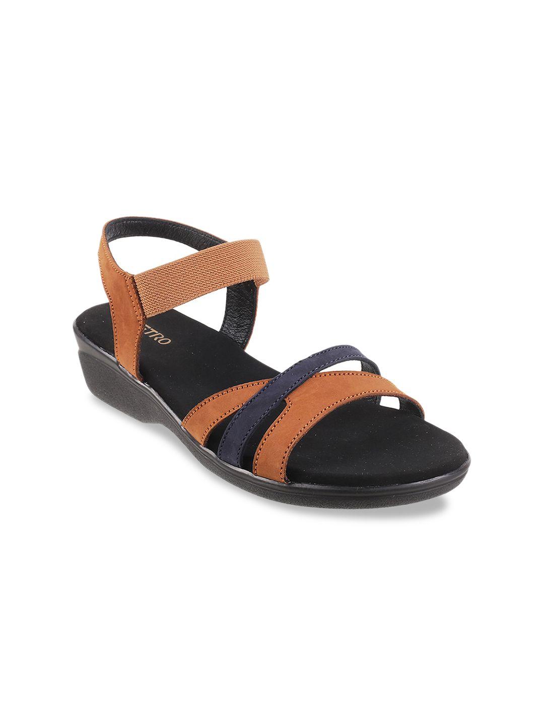 metro women blue & brown colourblocked sandals