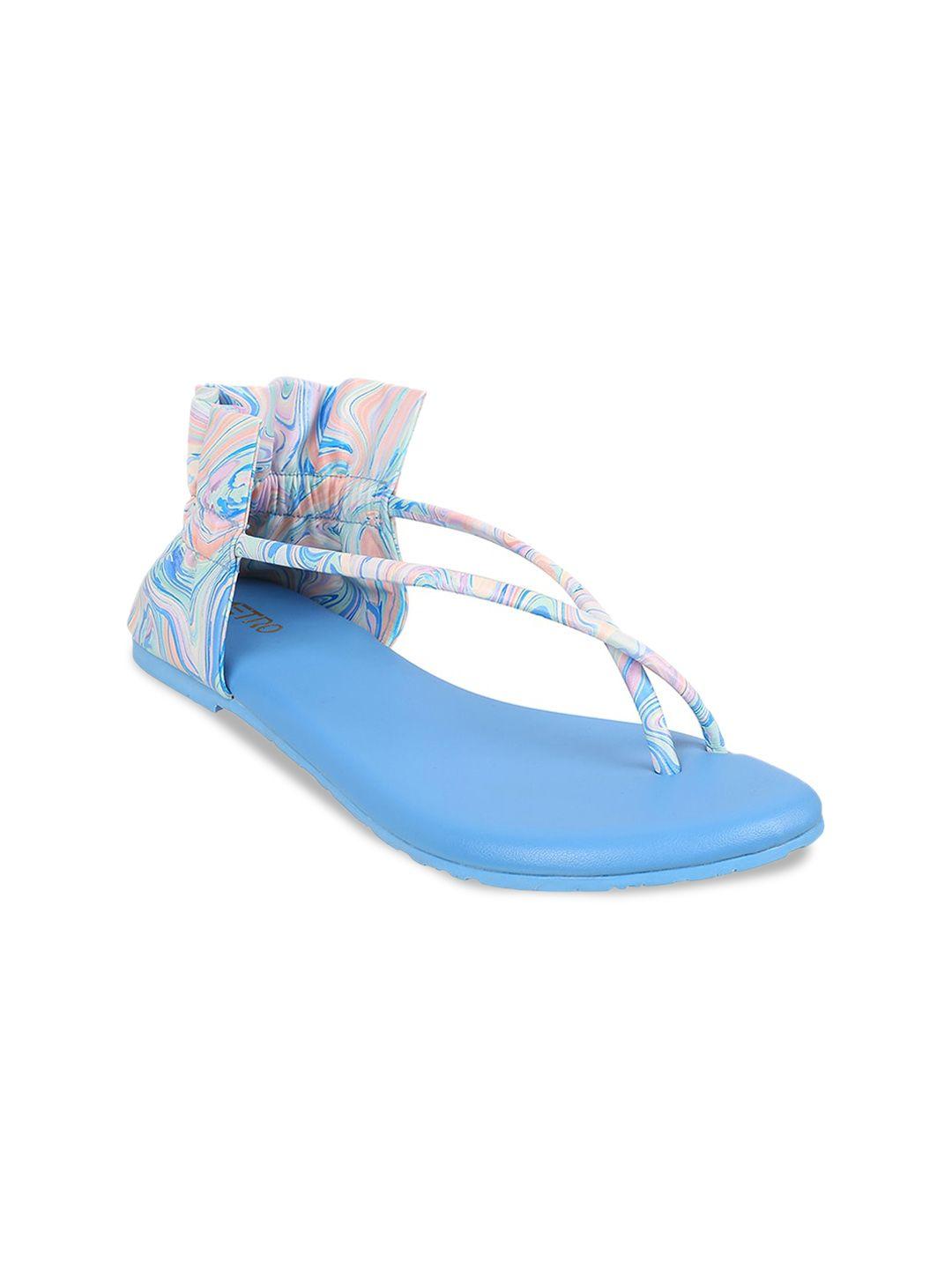 metro women blue printed one toe flats