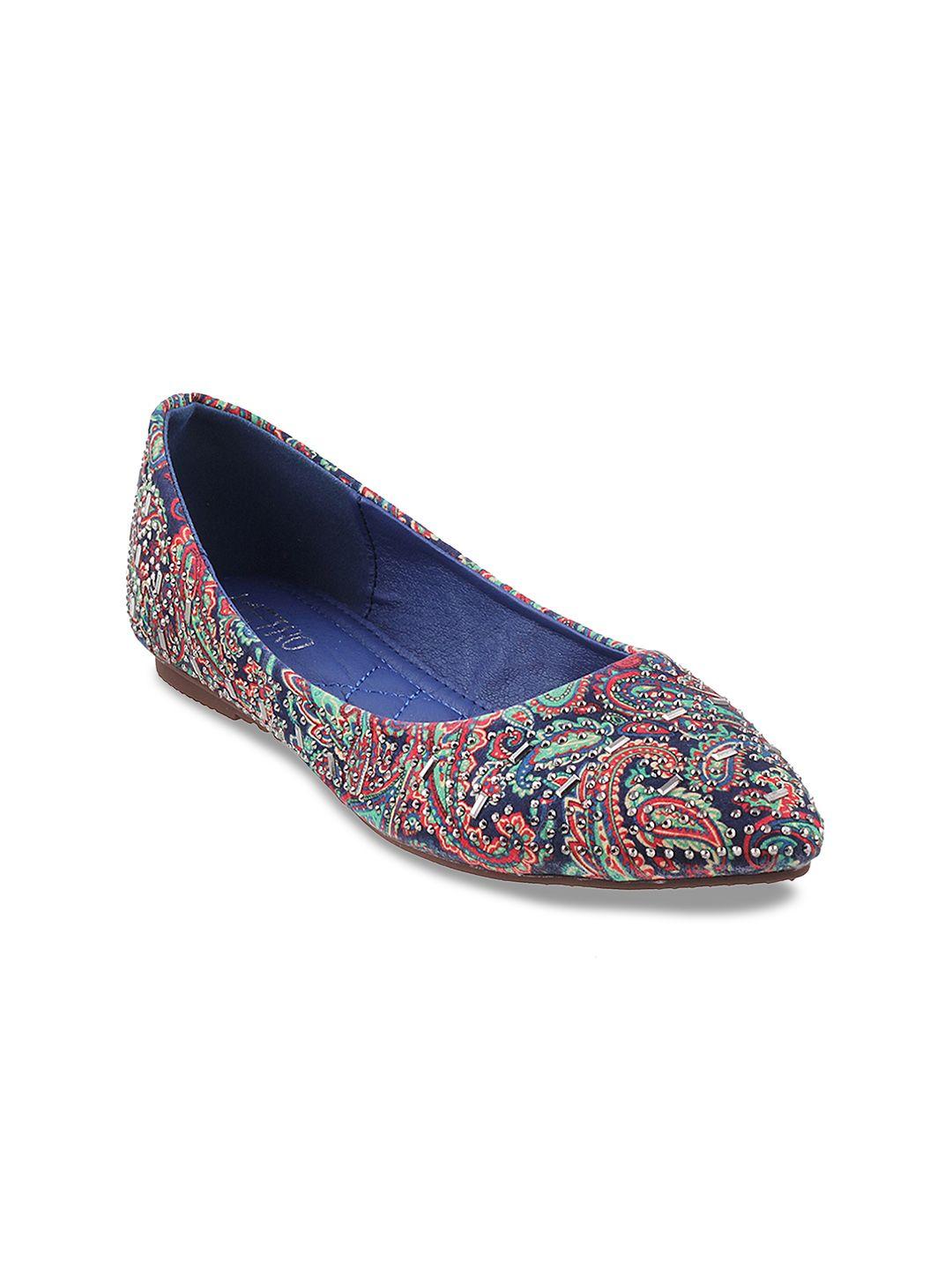 metro women blue printed synthetic ballerinas