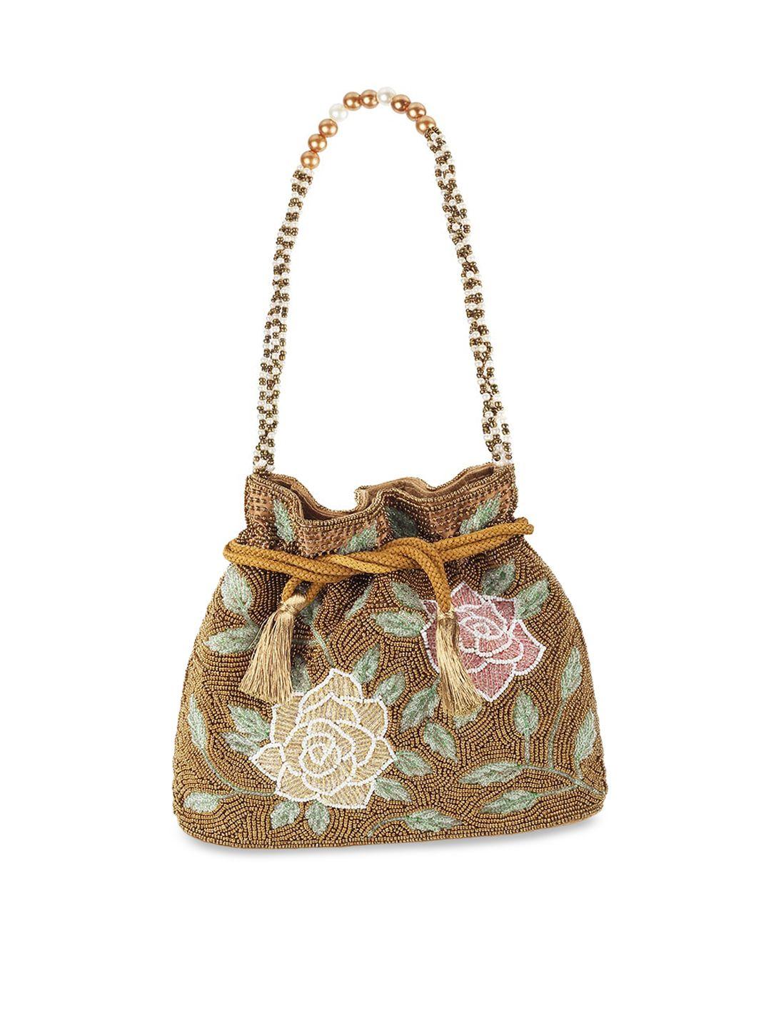 metro women gold-toned embellished bucket shoulder bag