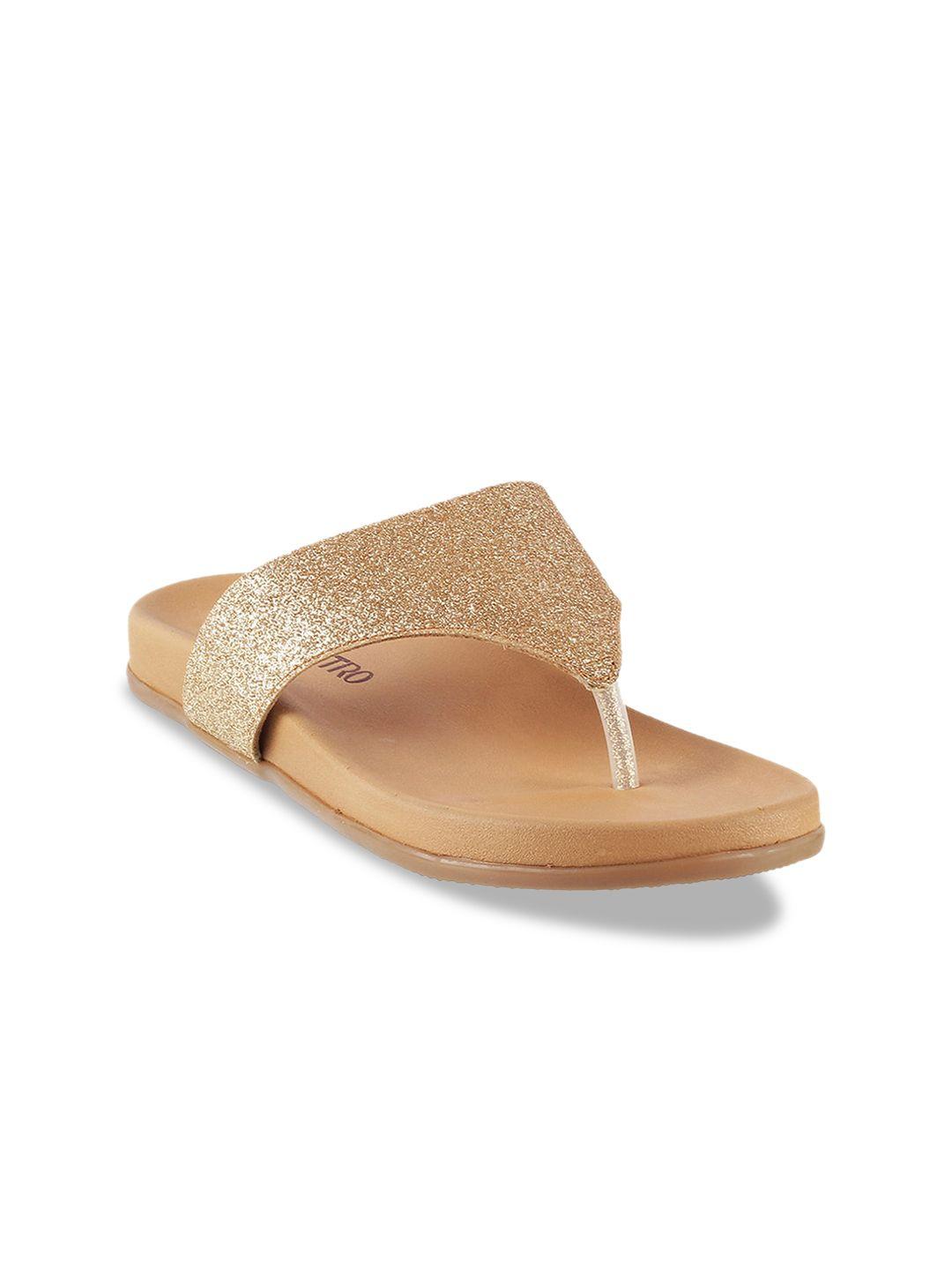 metro women gold-toned textured t-strap flats