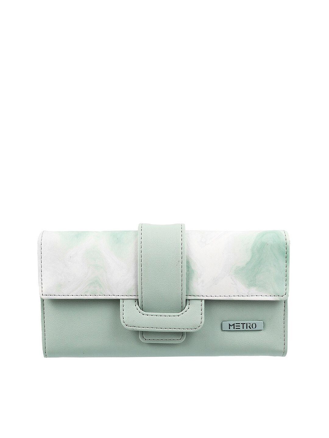 metro women green & white printed purse clutch