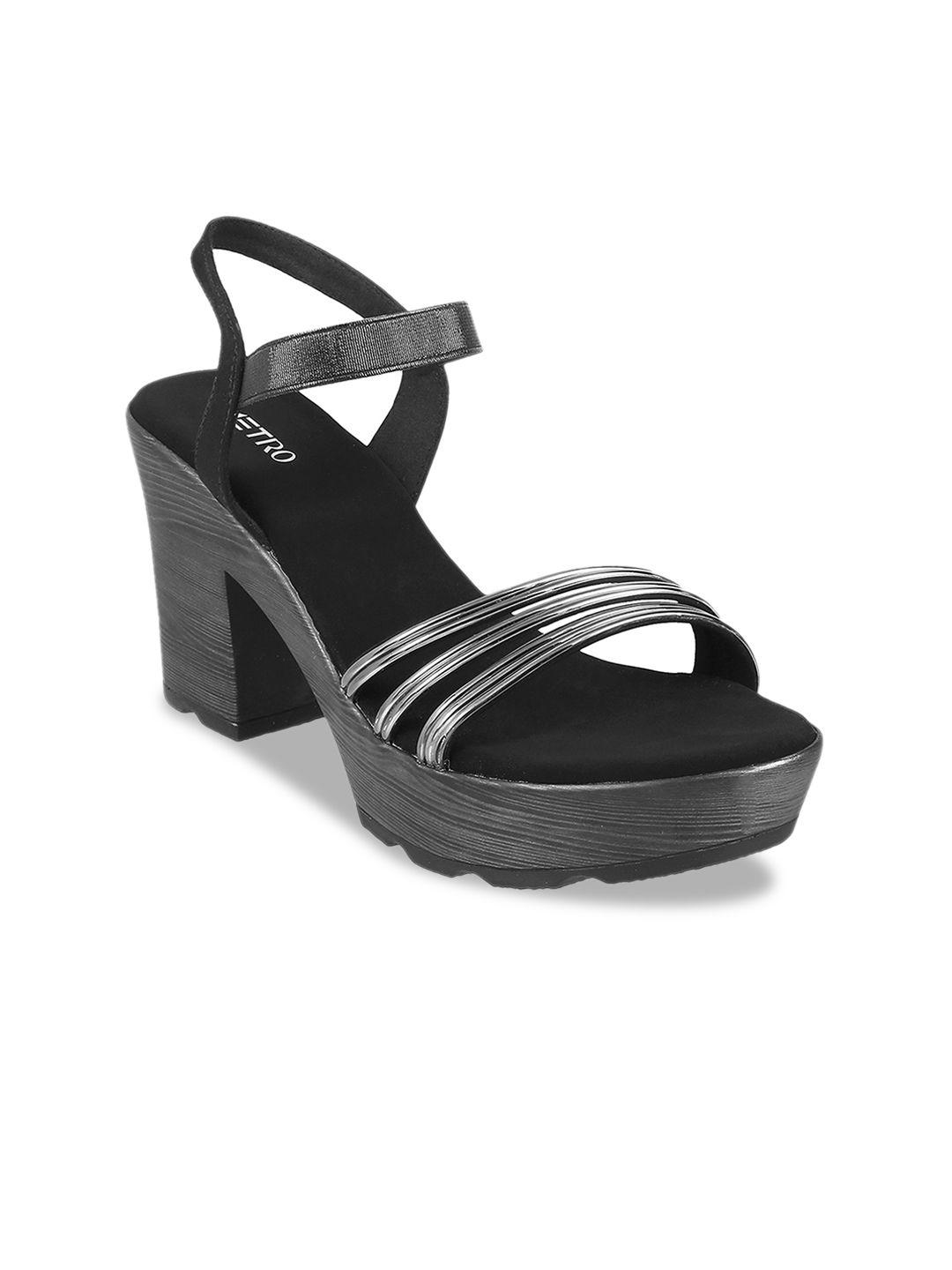 metro women grey & black solid heels