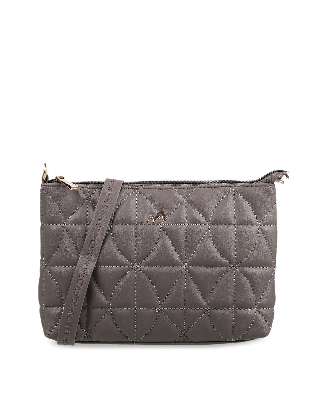 metro women grey geometric structured sling bag with quilted