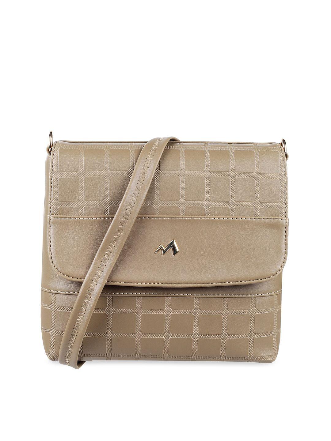 metro women khaki coloured checked swagger sling bag