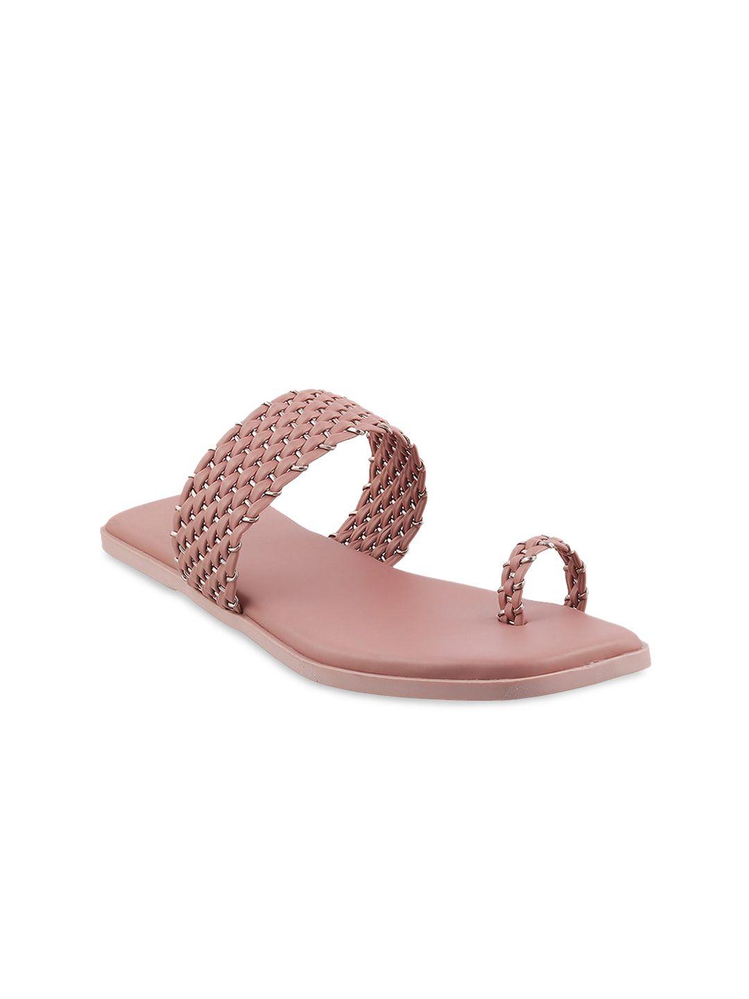 metro women peach-coloured one toe flats