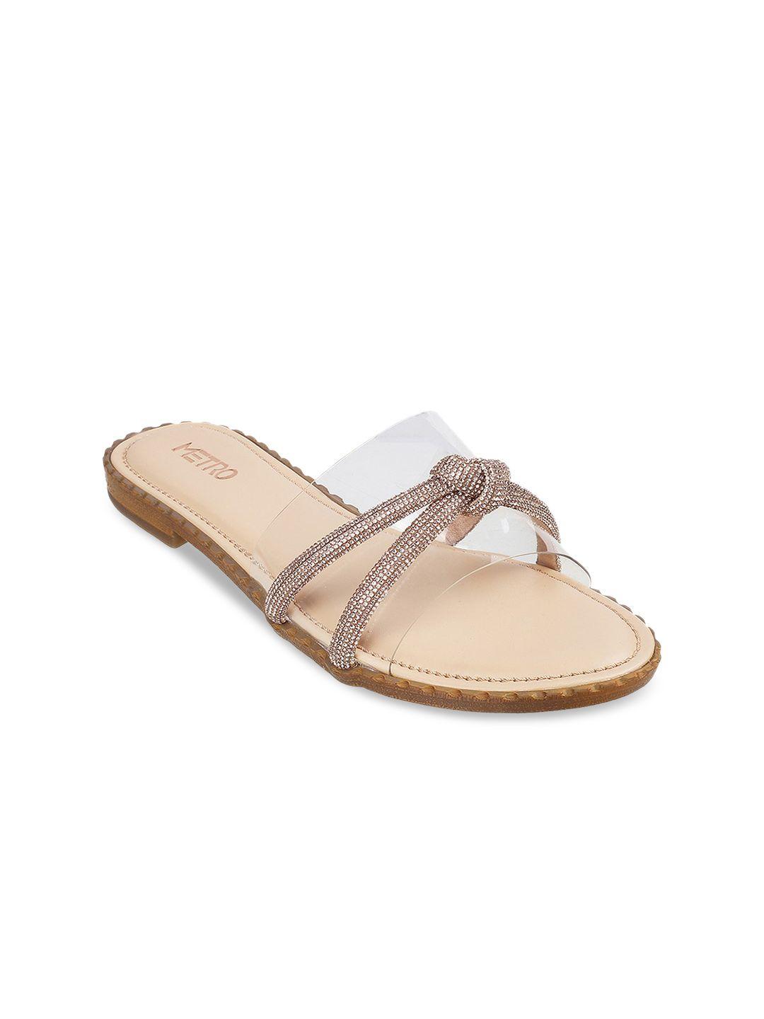 metro women peach-coloured open toe flats