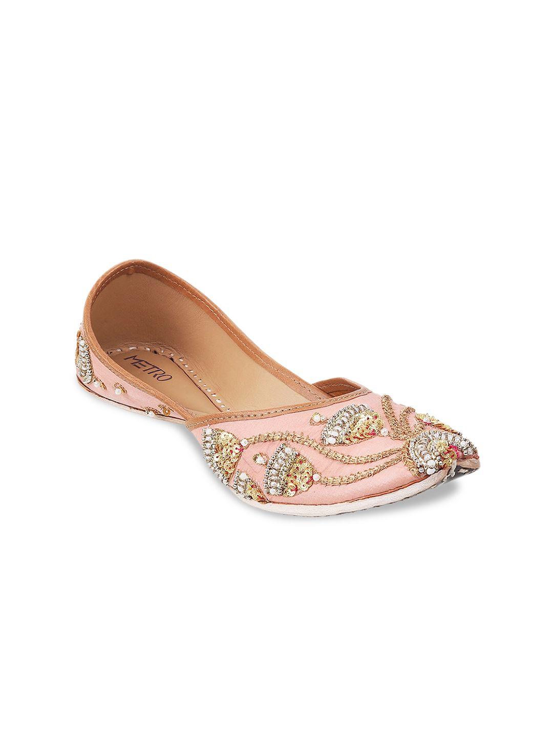 metro women pink embellished leather ethnic flats