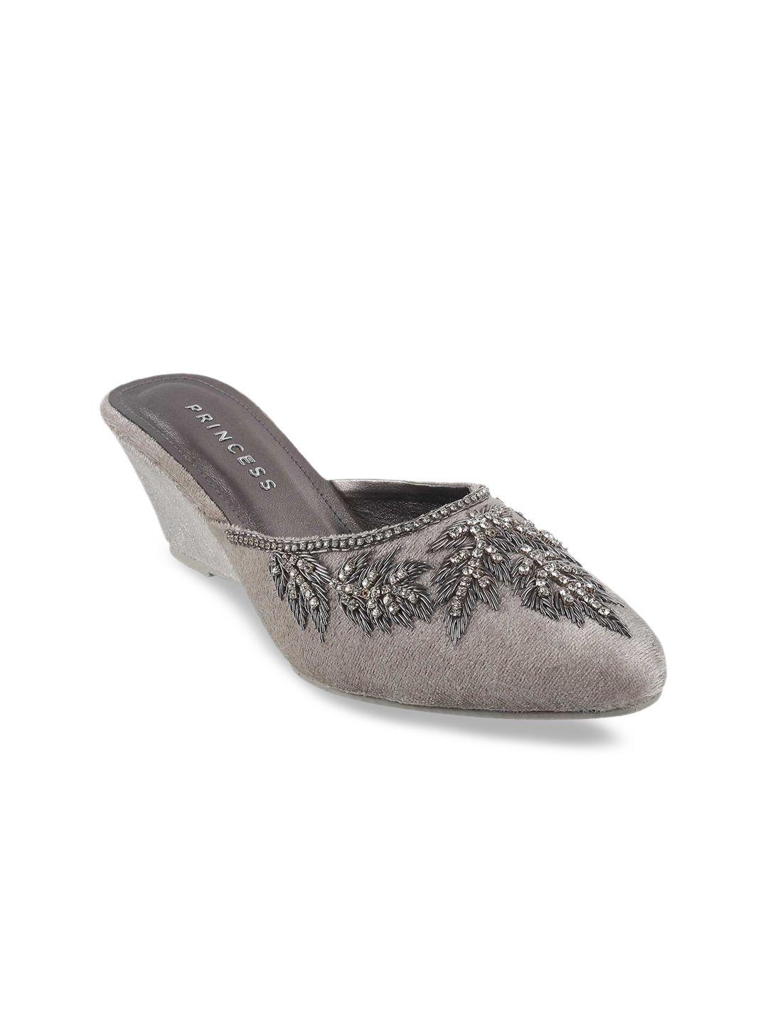 metro women silver-toned embellished mule wedges