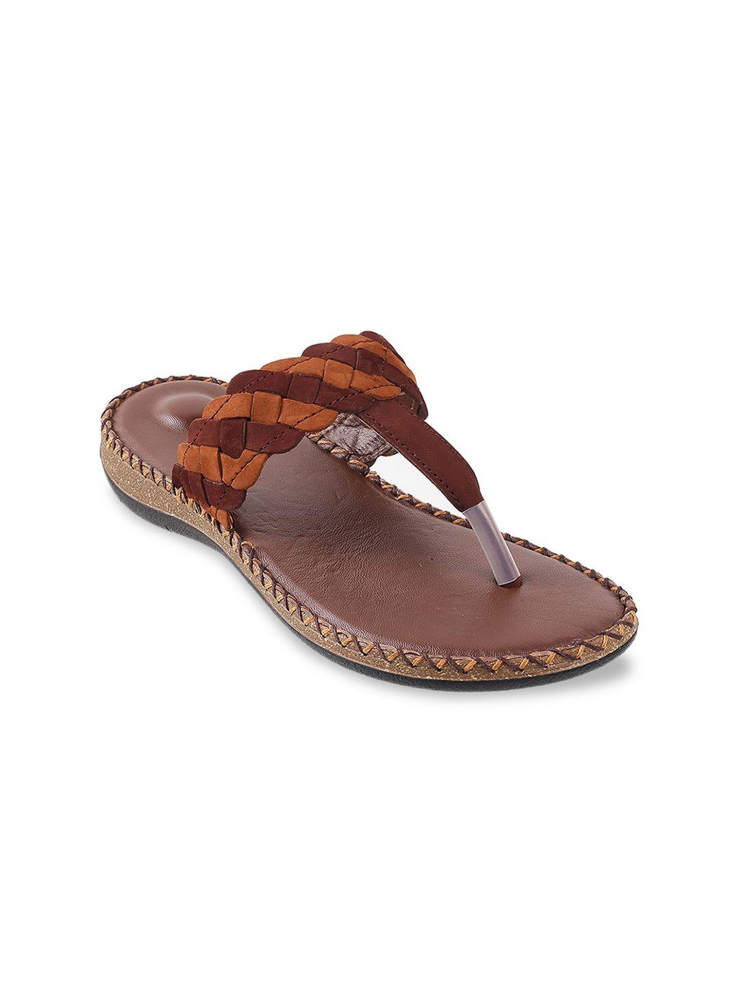 metro women tan printed t-strap flats