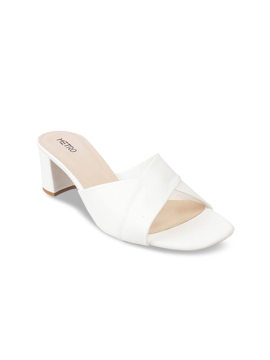 metro women white solid block heels