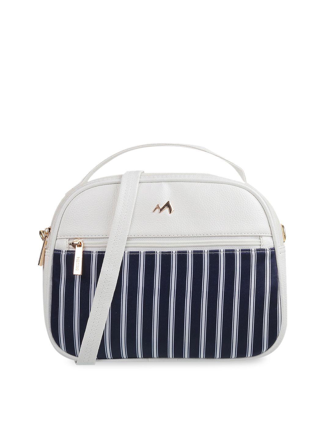 metro women white striped structured sling bag