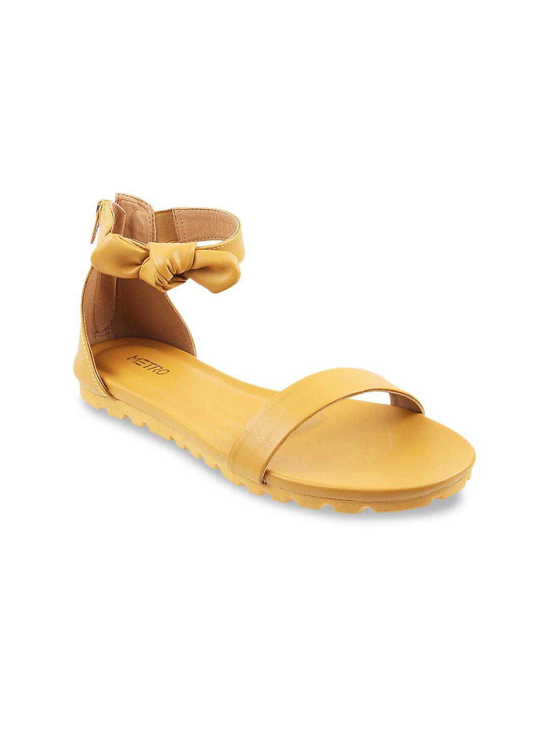 metro women yellow open toe flats with bows
