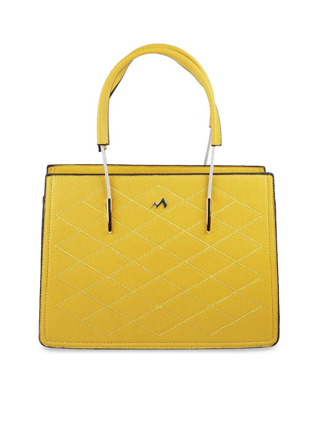 metro women yellow quilted structured handheld bag