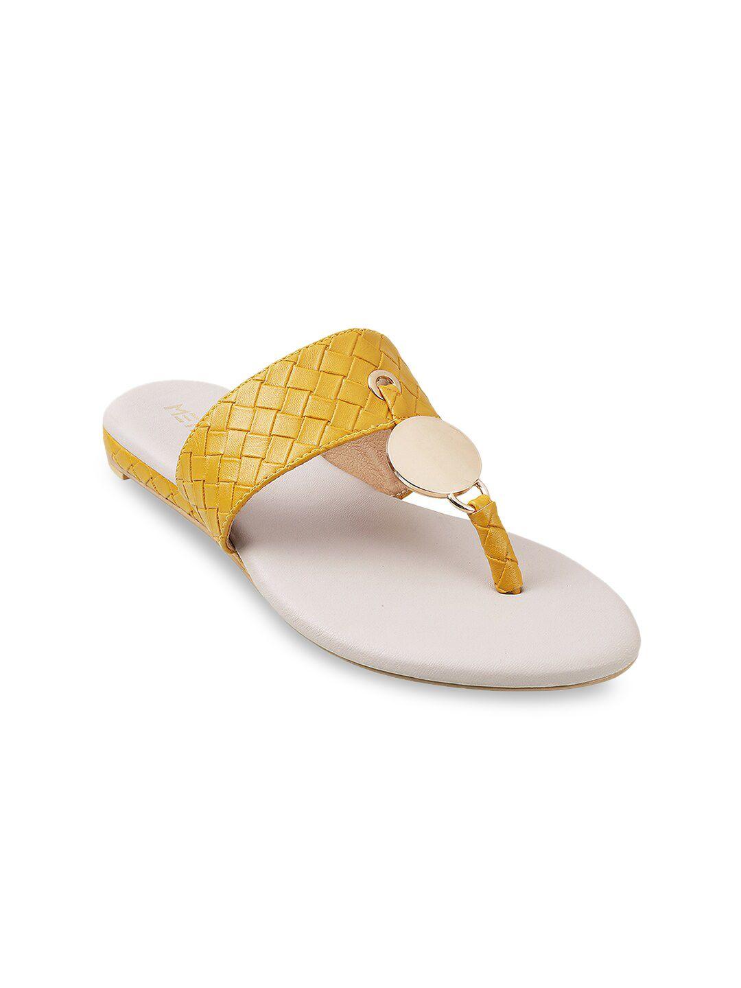 metro women yellow t-strap flats