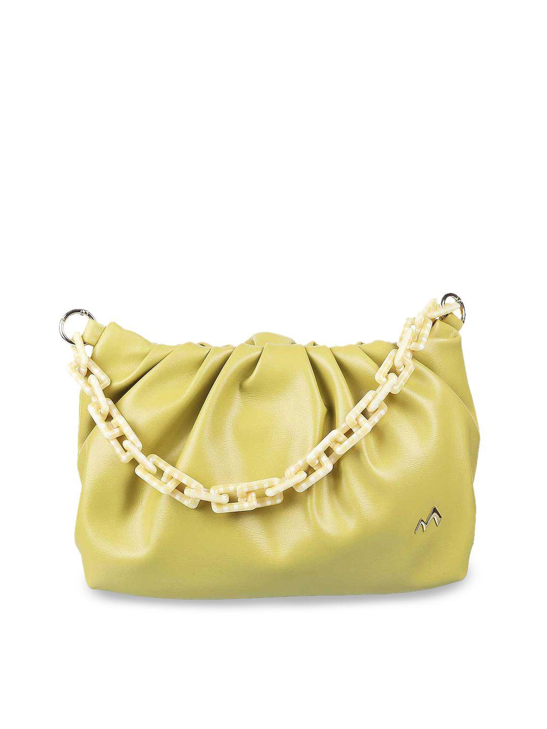 metro yellow solid pu structured hand bag