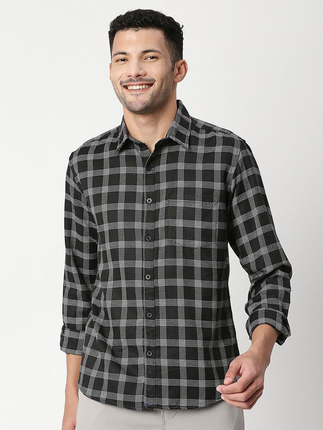 metronaut classic slim fit checked cotton casual shirt