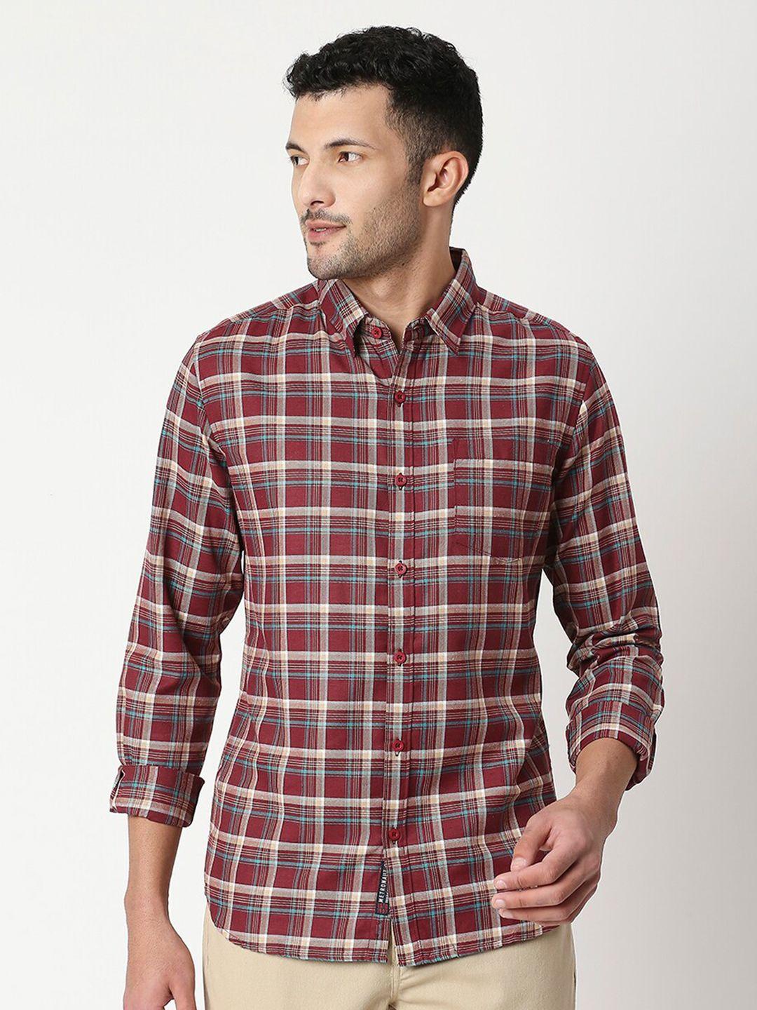 metronaut classic slim fit checked cotton casual shirt