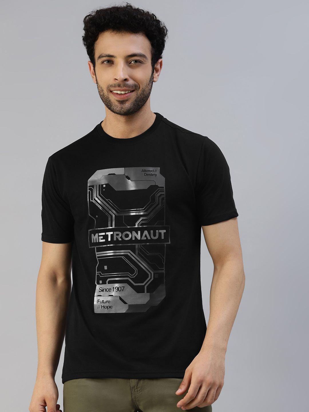 metronaut men black brand logo printed t-shirt