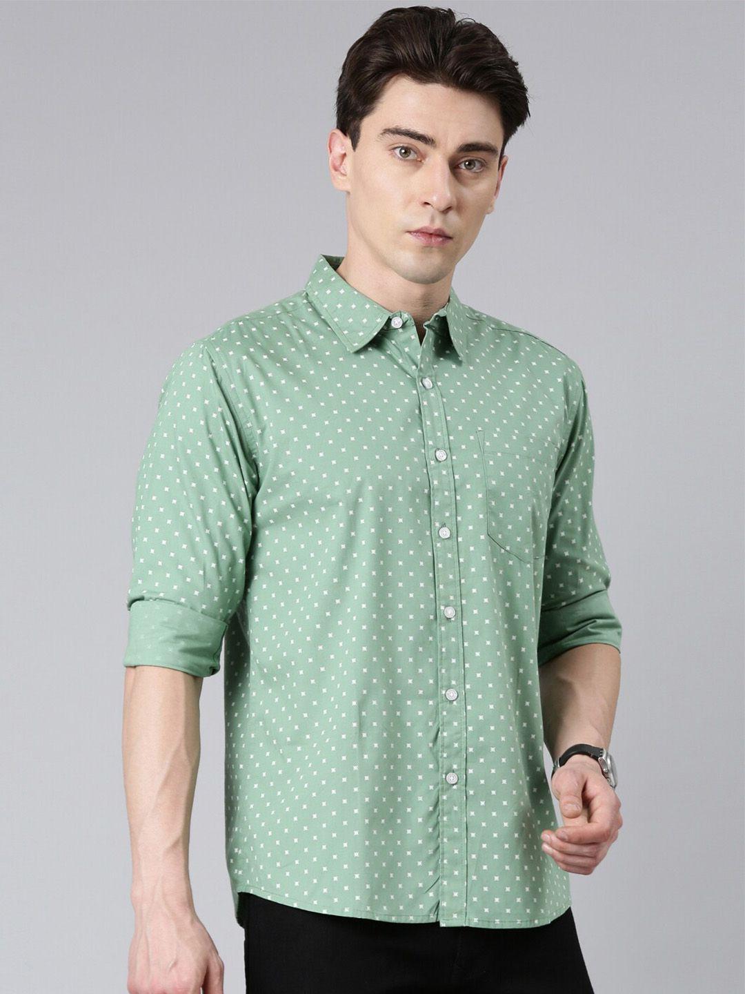 metronaut men green slim fit floral opaque printed casual shirt