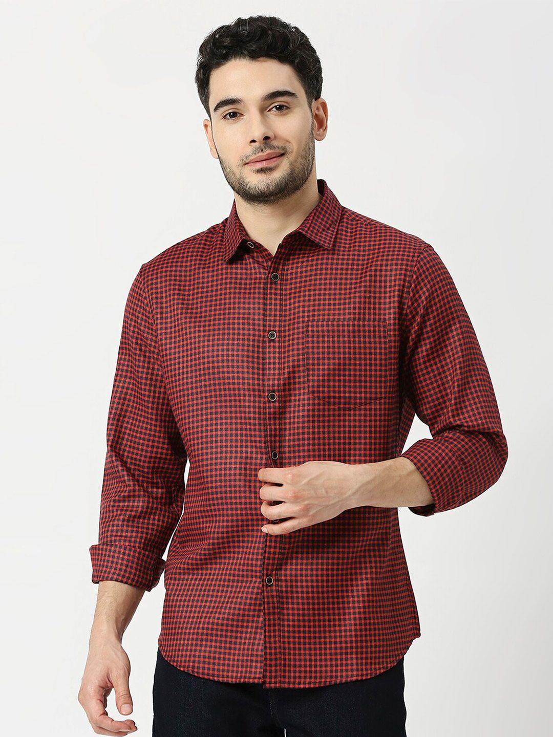 metronaut men grid tattersall checked slim fit opaque casual shirt