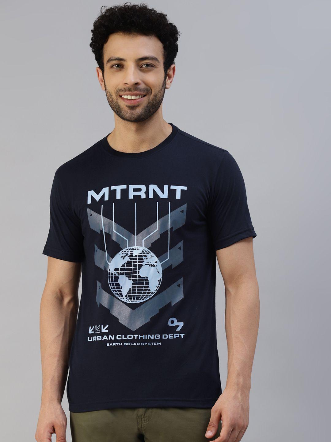 metronaut men navy blue brand logo printed t-shirt