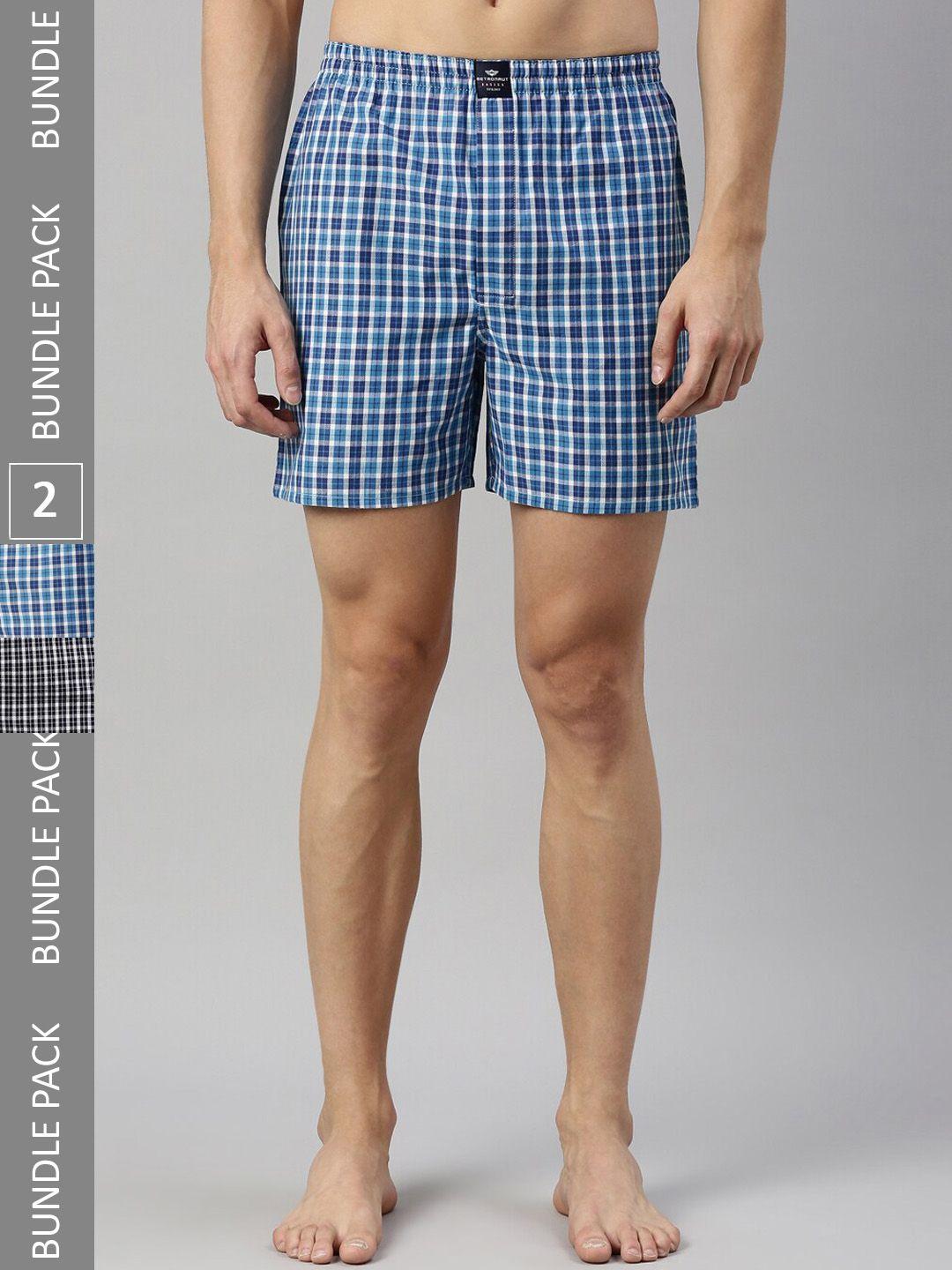 metronaut men pack of 2 checked pure cotton boxers