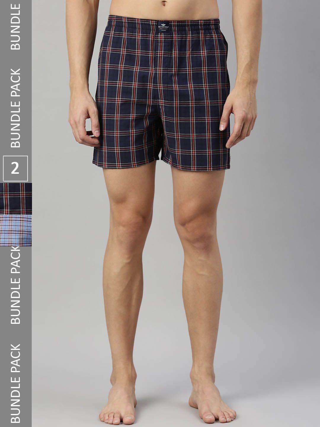 metronaut men pack of 2 mid-rise checked pure cotton boxers