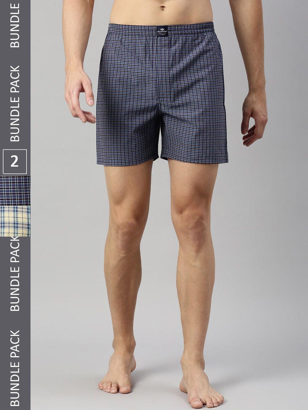 metronaut men pack of 2 mid-rise checked pure cotton boxers