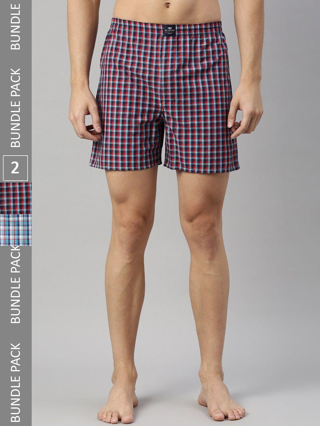 metronaut men pack of 2 mid-rise checked pure cotton boxers