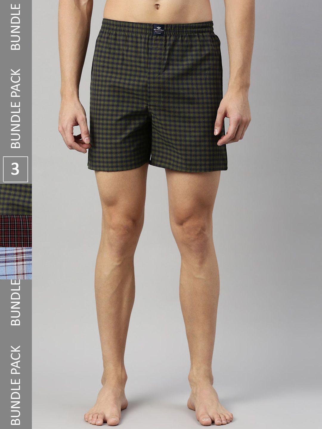 metronaut men pack of 3 checked pure cotton boxers