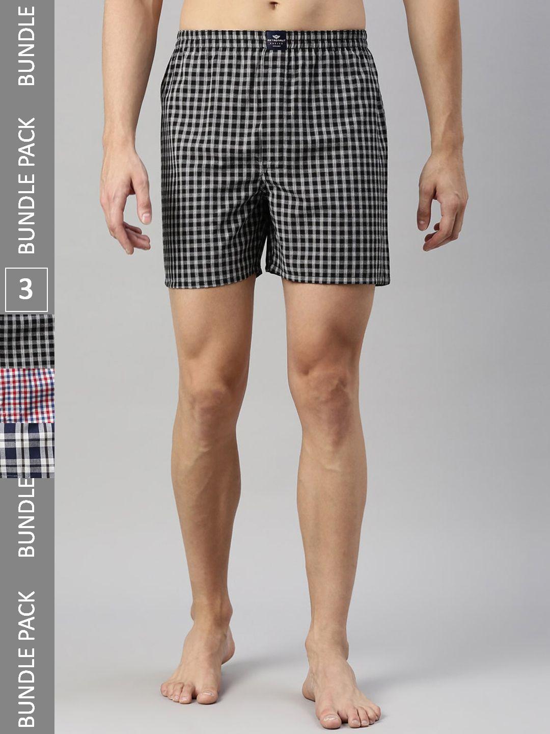 metronaut men pack of 3 checked pure cotton boxers