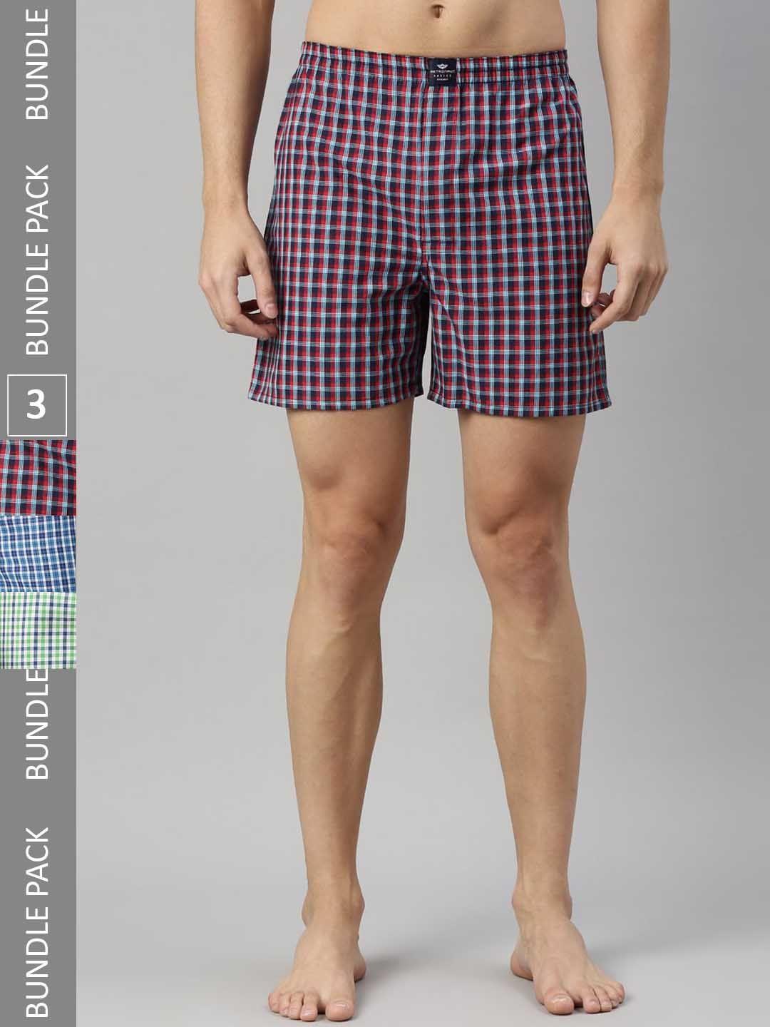 metronaut men pack of 3 checked pure cotton boxers