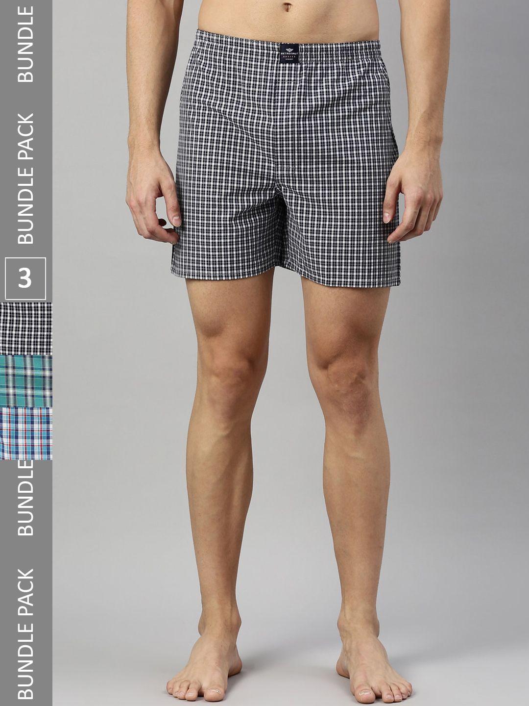 metronaut men pack of 3 checked pure cotton boxers