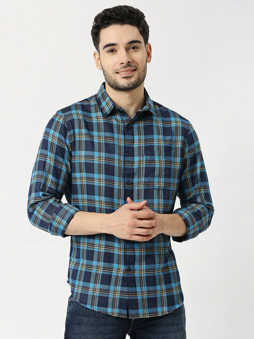 metronaut men tartan checked slim fit opaque casual shirt