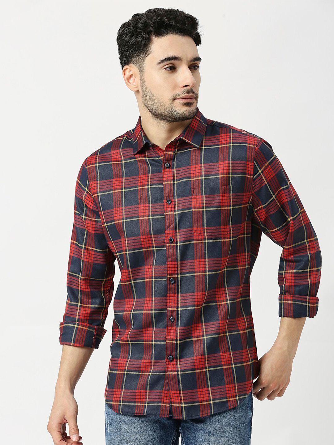 metronaut men tartan checked slim fit opaque casual shirt