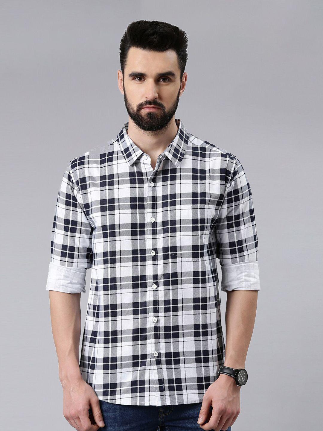 metronaut men white slim fit tartan checks opaque checked casual shirt