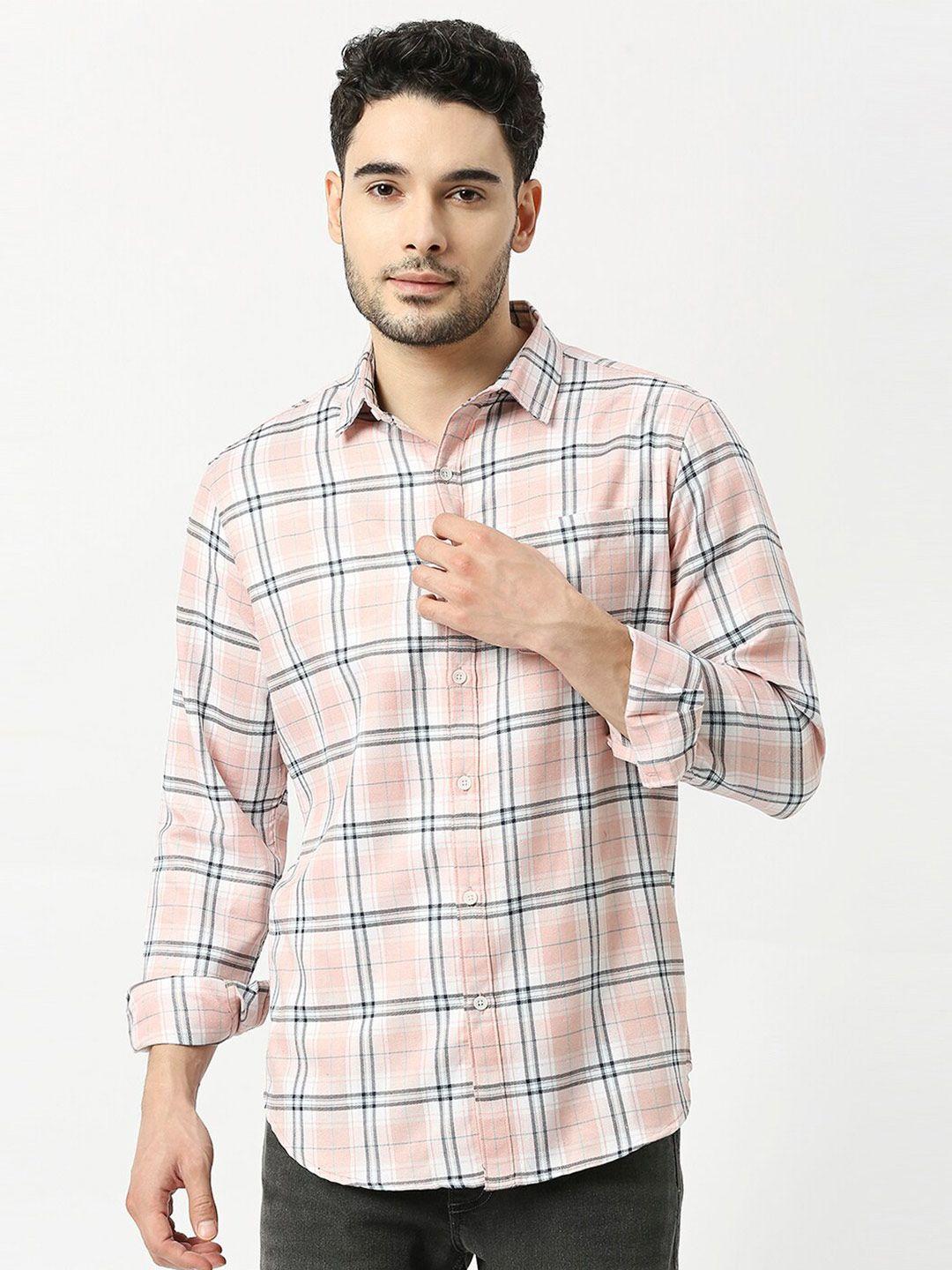 metronaut men windowpane checked slim fit opaque casual shirt